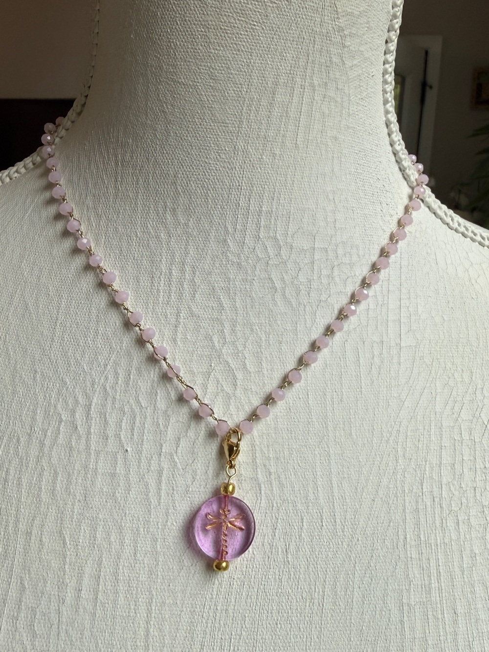 Necklace Crochet Beaded with Dragonfly Charm